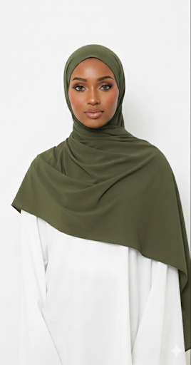 Hijab Jersey Vert Kaki Prêt à Nouer, tissu léger, tendance 2026