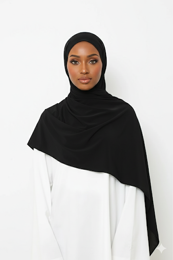 Hijab Jersey Noir Prêt à Nouer, tissu léger, tendance 2026