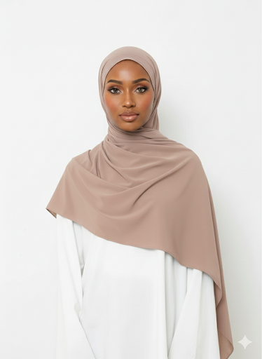 Hijab Jersey Taupe Clair Prêt à Nouer, tissu léger, tendance 2026