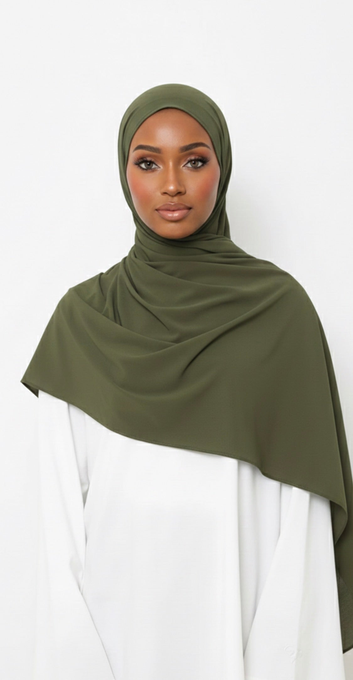 Hijab Jersey Vert Kaki Prêt à Nouer, tissu léger, tendance 2026