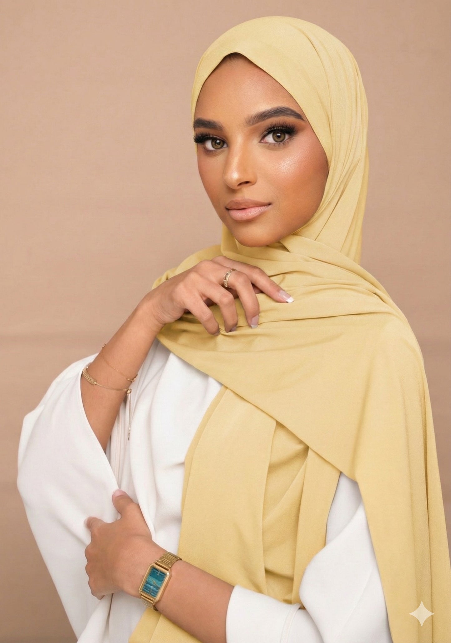 Hijab Jersey Premium Jaune Beurre Luxe, tissu léger, tendance 2026