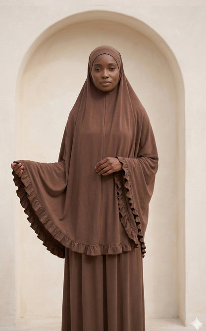 Ensemble Robe de Prière BYNOUR Jersey Premium Luxe - Taille Unique du 32 au 50, Coupe Adaptée de 1m50 à 1m85, Confortable et Couvrante