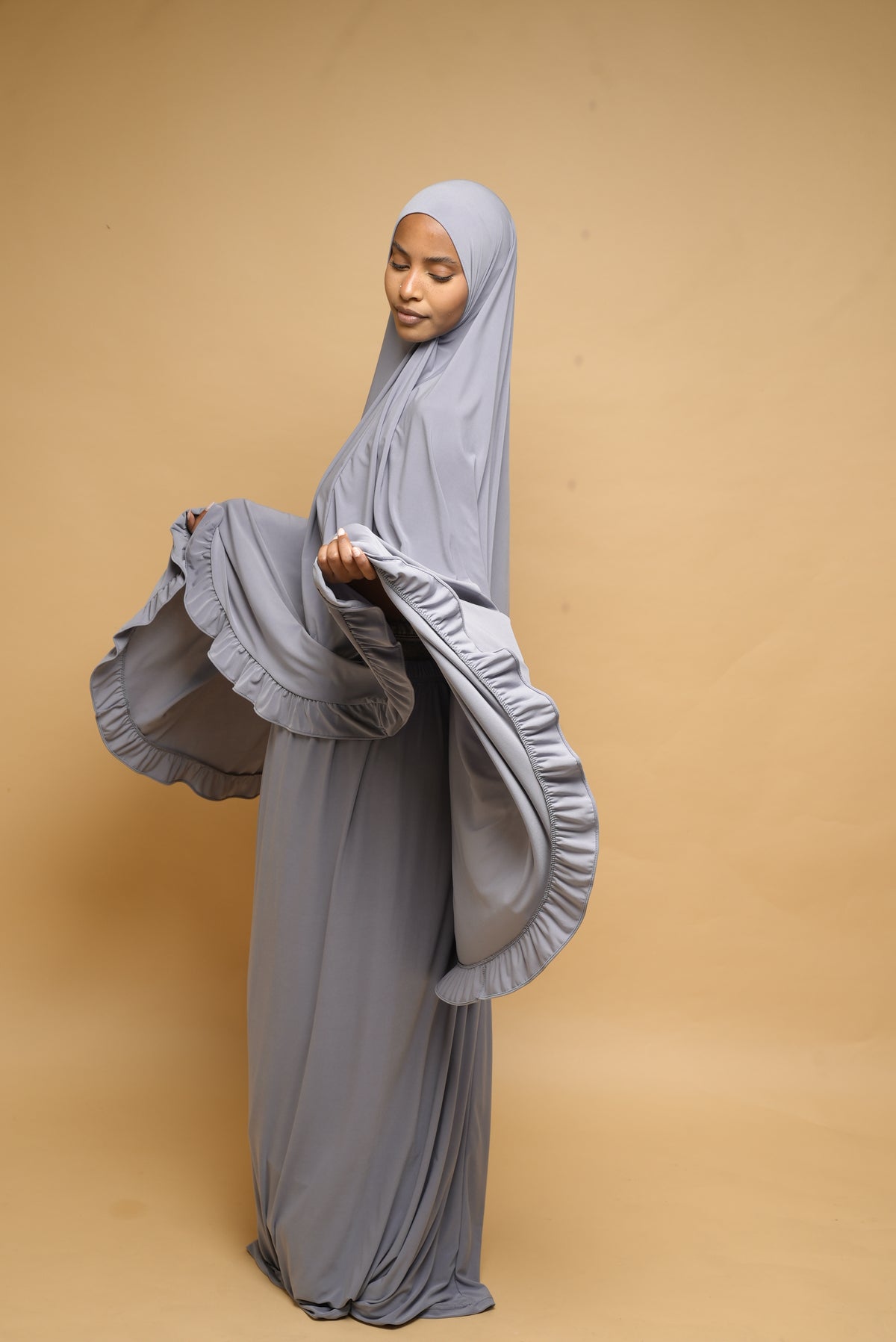 Robe de prière Jupe et Khimar BY NOUR Gris Clair - vue 10