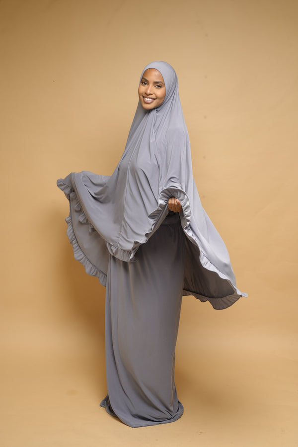 Robe de prière Jupe et Khimar BY NOUR Gris Clair - vue 2