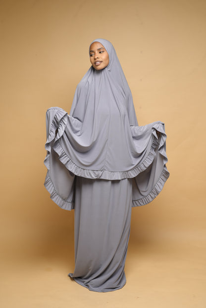 Robe de prière Jupe et Khimar BY NOUR Gris Clair - vue 3