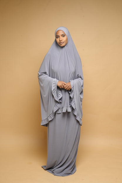 Robe de prière Jupe et Khimar BY NOUR Gris Clair - vue 4