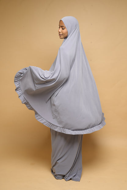 Robe de prière Jupe et Khimar BY NOUR Gris Clair - vue 9